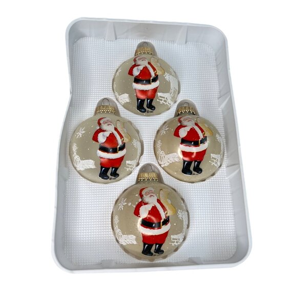 Set Of 4 Vintage Santa Claus Christmas Ornaments Painted Glass Balls Decor - Picture 2 of 12